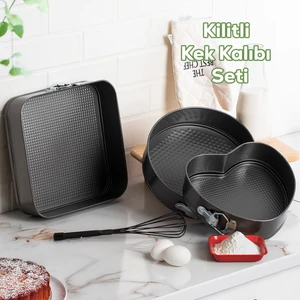 911 3lü Yanmaz Yapışmaz Metal Kilitli Kelepçeli Kek Kalıbı Seti