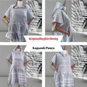 Kişiye Özel Baskılı Kapüşonlu Plaj Pançosu | Isim Yazılı Pamuklu Havlu Poncho |unisex Peştamal Kumaş