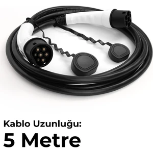 Goboenergy 5 Metre Elektrikli Araç Şarj Kablosu 22KW Tip 2 – Trifaze | Siyah | 32A
