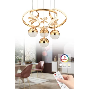 Istanbul Avize Rodin 3+1 Gold Kumandalı Sarkıt Üç Renk Kristal Taşlı Avize