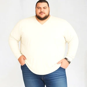 Erkek Büyük Beden Oversize Uzun Kollu V Yaka T-Shirt 3xl 4xl 5xl 6xl 7xl 8xl 9xl