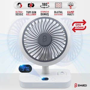 Taşınabilir Şarjlı Sessiz Mini Vantilatör 4 Kademe Hız LED Ekran Döner Başlıklı Masaüstü Fan Soğutucu