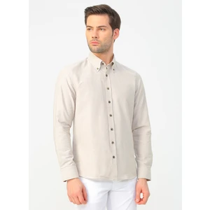 Altınyıldız Classics Erkek Bej Slim Fit Dar Kesim Düğmeli Yaka Pamuklu Oxford Gömlek