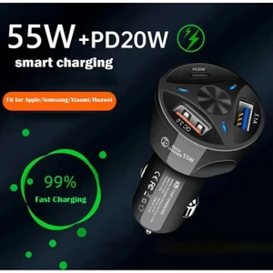 Araç Çakmaklık Şarjı 2 USB + 20W Pd Şarj Çıkışlı Hızlı Şarj Destekli 55W Qc 3.0