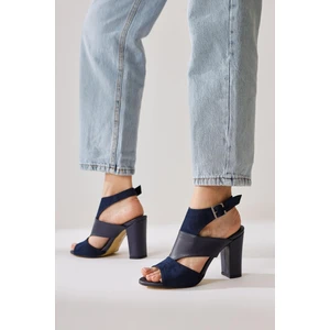 Magdalena Lacivert Yüksek Topuk Açık Burun Sandalet