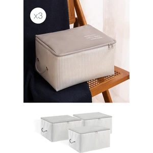 Ocean Home Textile 3 Adet Küçük Boy Gri Çizgili Baza Altı, Valiz Bavul Düzenleyici Hurç 30 x 22 x 18 cm