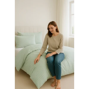 Çizgili Lastikli Çarşaflı Çift Kişilik Nevresim Takımı