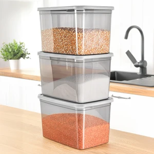 3 Adet Derin Erzak Saklama Kabı - Büyük Boy Gıda Un Bakliyat Kabı Erzak Kutusu Antrasit 5300 ml