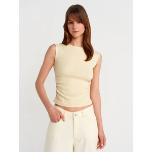 21054 Büzgülü Basic T-Shirt-Açık Sarı