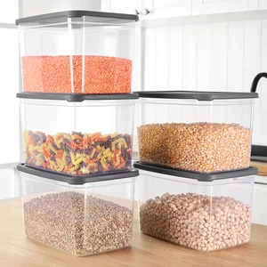 5 Adet Etiketli Derin Erzak Saklama Kabı - Bakliyat Un Kabı Büyük Boy Erzak Kutusu 5300 ml Şeffaf