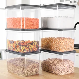 6 Adet Etiketli Derin Erzak Saklama Kabı - Bakliyat Un Kabı Büyük Boy Erzak Kutusu 5300 ml Şeffaf