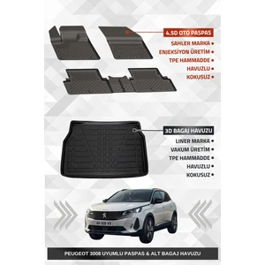 Peugeot 3008 2016-2024 Uyumlu 4.5d Premium Havuzlu Oto Paspas ve Liner Marka 3D Alt Bagaj Havuzu