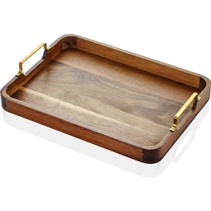 The Mia Natura Metal Kollu Akasya Tepsi 30X23 cm