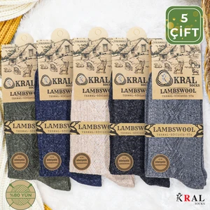Kral Socks Erkek Kışlık Termal Etkili (5'li Paket) Lambswool Kuzu Yün Çorap