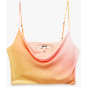 Saten Crop Abiye Bluz Askılı Degaje Yaka Renk Geçişli