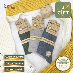 Kral Socks Thermal Etkili Ince Örgülü Kışlık Çorap, Lambswool Yünlü (Kuzu Yünlü) 3 Çift
