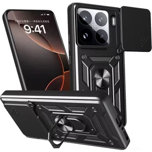 Xiaomi 15 Uyumlu Kılıf Pars Sürgülü Kamera Korumalı Yüzüklü Sert Silikon Siyah