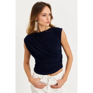Kadın İndigo Büzgülü Kolsuz Bluz LPP1205-90