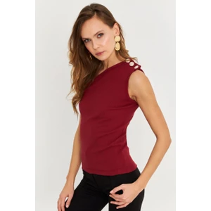 Kadın Bordo Düğme Detaylı Kaşkorse Bluz EY2711