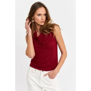 Kadın Bordo Degaje Yaka Kolsuz Bluz LPP1226-90