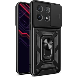Xiaomi Poco X6 Pro Uyumlu Kılıf Pars Sürgülü Kamera Korumalı Yüzüklü Sert Silikon Siyah