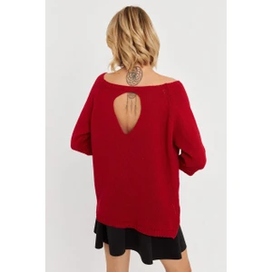 Kadın Kırmızı Sırtı Damla Triko Bluz YV267