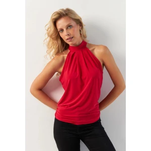 Kadın Kırmızı Halter Yaka Bluz LPP1273