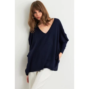 Kadın Lacivert V Yaka Salaş Bluz YV304