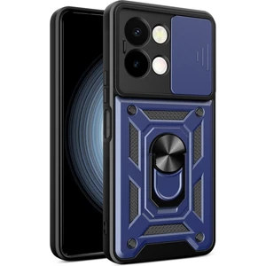 Vivo Y28 Uyumlu Kılıf Pars Sürgülü Kamera Korumalı Yüzüklü Sert Silikon Lacivert