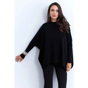 Kadın Siyah Yırtmaçlı Triko Bluz MSMT2262