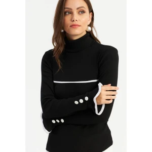 Kadın Siyah Balıkçı Kaşkorse Bluz EY2949