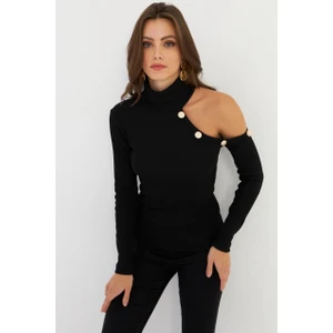 Kadın Siyah Tek Omuz Açık Kaşkorse Balıkçı Bluz EY2947