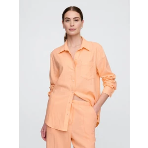Kadın Turuncu Keten Karışımı Easy Gömlek