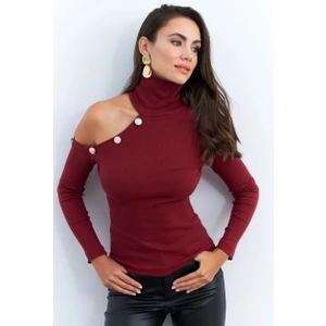 Kadın Bordo Tek Omuz Açık Kaşkorse Balıkçı Bluz EY2947