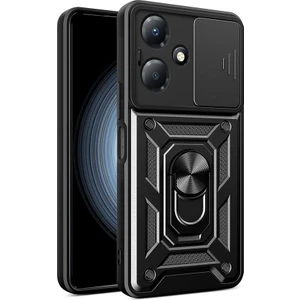 Infinix Hot 30 Play Uyumlu Kılıf Pars Sürgülü Kamera Korumalı Yüzüklü Sert Silikon Siyah