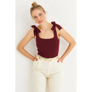 Kadın Bordo Triko Bluz YV236