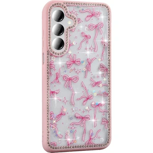 Samsung Galaxy A26 Uyumlu Kılıf Simli ve Taşlı Dizayn Azra Kapak Pembe