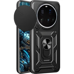 Xiaomi 15 Ultra Uyumlu Kılıf Pars Sürgülü Kamera Korumalı Yüzüklü Sert Silikon Siyah