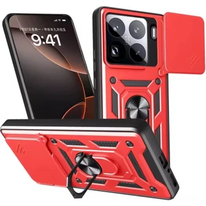 Xiaomi 15 Pro Uyumlu Kılıf Pars Sürgülü Kamera Korumalı Yüzüklü Sert Silikon Kırmızı