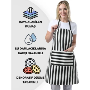 Boyun Ayarlı,su geçirmez,cepli Şef,aşçı, Mutfak Önlüğü,cafe,barista,siyah Beyaz Çizgili Önlük,kuaför,ressam ve Çiçekçi önlükleri
