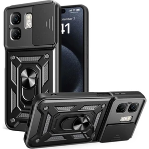 Infinix Smart 9 Uyumlu Kılıf Pars Sürgülü Kamera Korumalı Yüzüklü Sert Silikon Siyah