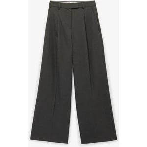 Cepli Pile Detaylı Yüksek Bel Kumaş Baggy Pantolon