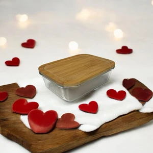 1000 cc Cam Saklama Kabı - Isıya Dayanıklı - Sızdırmaz Bambu Kapaklı - (20 cm x 14,5 Cm)