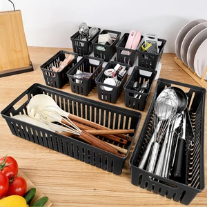 10 Parça Modüler Çekmece Içi Organizer Set - Banyo Mutfak Makyaj Aksesuar Ofis Düzenleyici Siyah