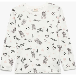 Pamuklu Uzun Kollu Bisiklet Yaka Bale Baskılı Tişört