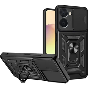 Realme 10 4g Uyumlu Kılıf Pars Sürgülü Kamera Korumalı Yüzüklü Sert Silikon Siyah