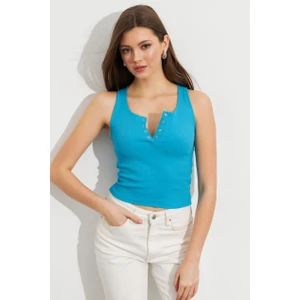 Kadın Turkuaz Patlı Kaşkorse Bluz MK02