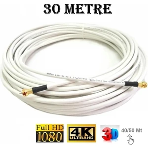 Gold Uçlu / Rg6 U4 / 30 Metre / Hazır Uydu Anten Kablosu / 3D 4K Full Hd 1080