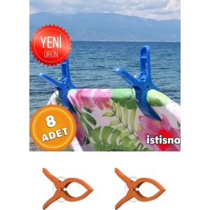 8 Adet Xxl Büyük Boy Şezlong Plaj Havlusu Mandalı Halı Asma Battaniye ve Havlu Tutucu Mandal