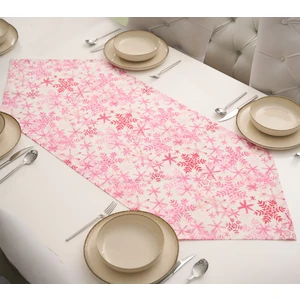 Özel Tasarım Dekoratif Ranforce Pamuklu Kumaş Dekoratif Kar Tanesi Desenli Pembe Üçgen Runner 50X150